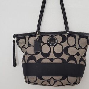 Coach Signature Jacquard Tote Bag in Black & Khaki